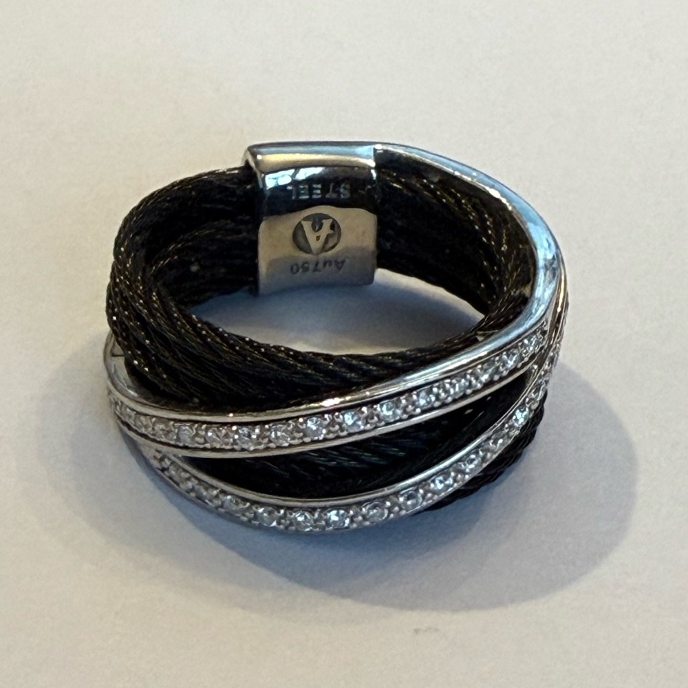 Alor black stainless steel and diamond ring